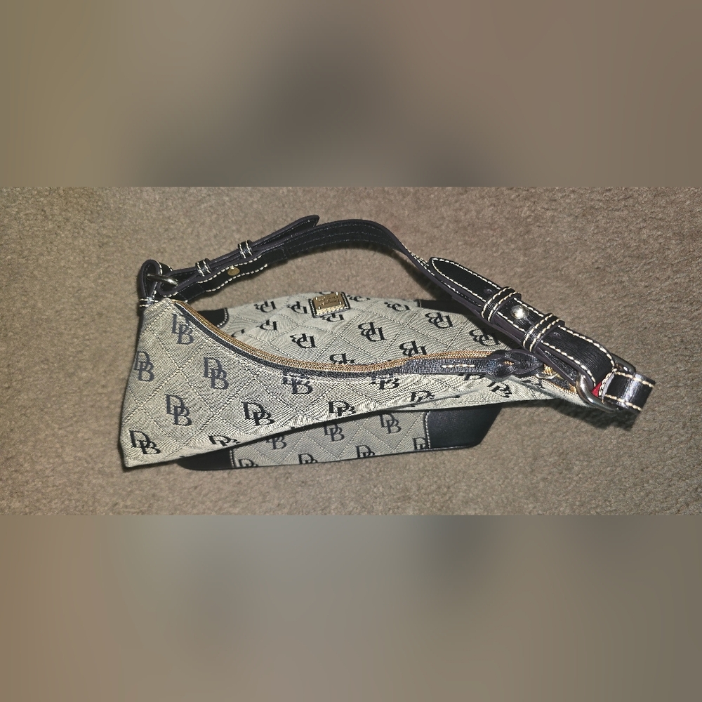 Dooney & Bourke Erica Gray Canvas Black Leather DB Printed Hobo Shoulder Bag - Picture 5 of 14